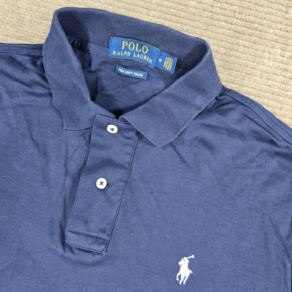 Polo Ralph Lauren Mens M Navy Pima Soft Touch Short Sleeve Polo Shirt